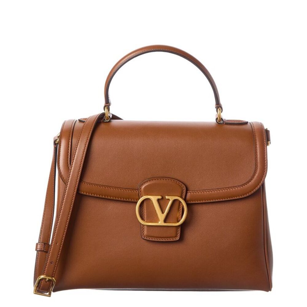 Valentino Vlogo Signature Leather Satchel, Brown